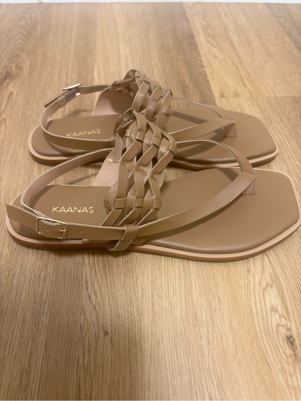 Kaanas Braided Tan Leather Slingback Sandals